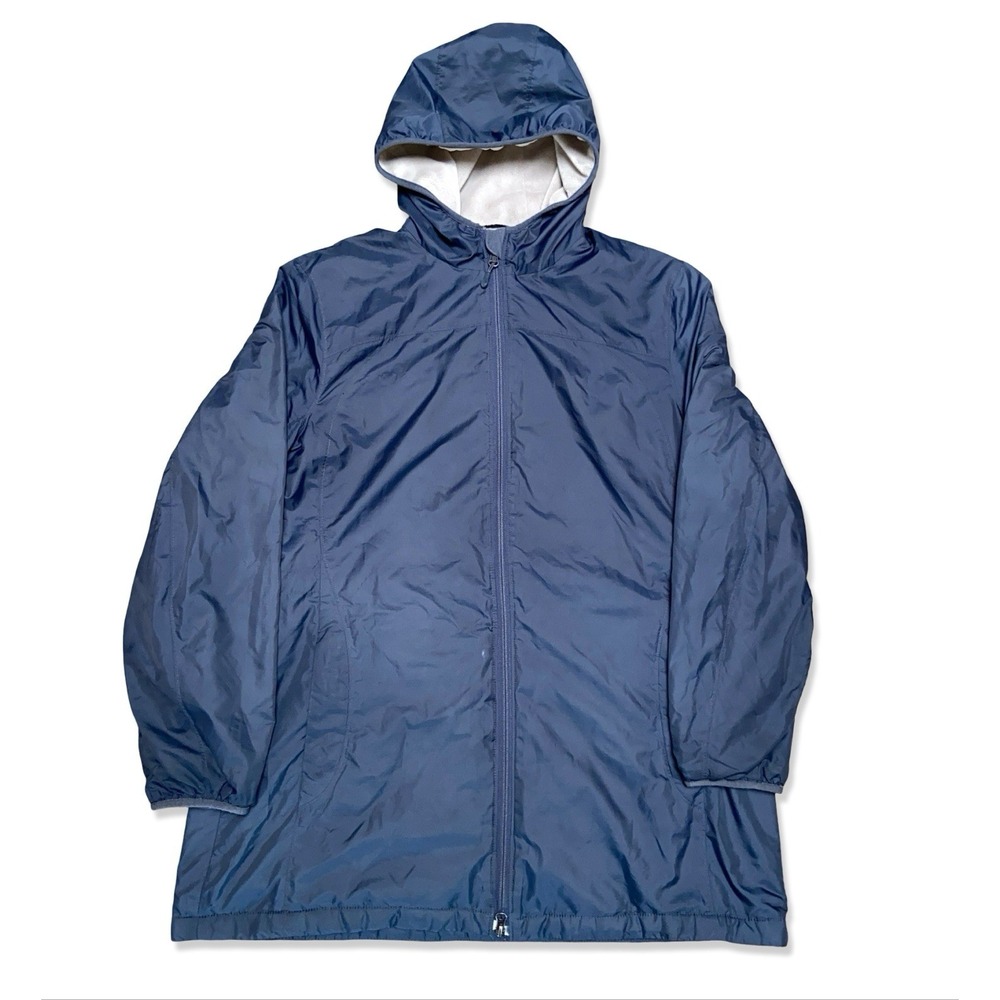 LL Bean Womens Windbreaker Jacket Size XL Long Fleece Lined Full Zip Hooded Blue